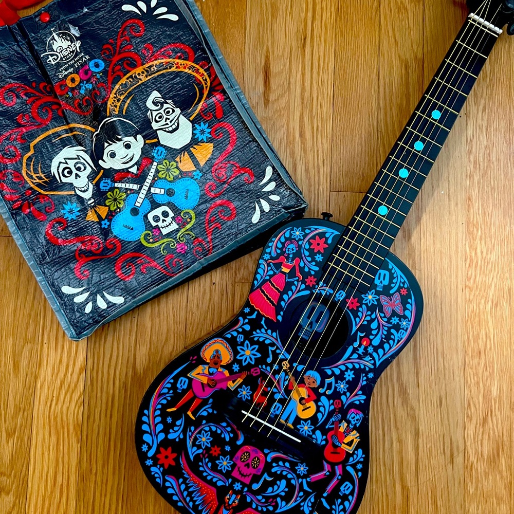 Disney COCO Miguel plastic guitar and reusable bag SIGNED by Miguel!!!!